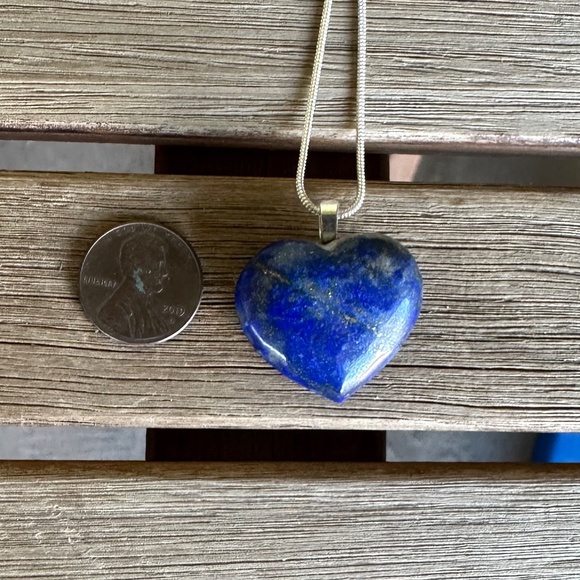 lapis heart pendant with sterling silver chain - Picture 2 of 7